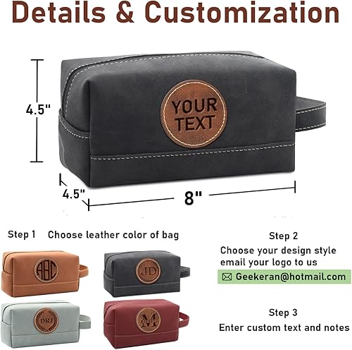 Miniatura 5 de Geekeran Neceser personalizado para hombres hecho a mano, kit Dopp de cuero personalizado para hombres, regalos personalizados para hombres, padre,
