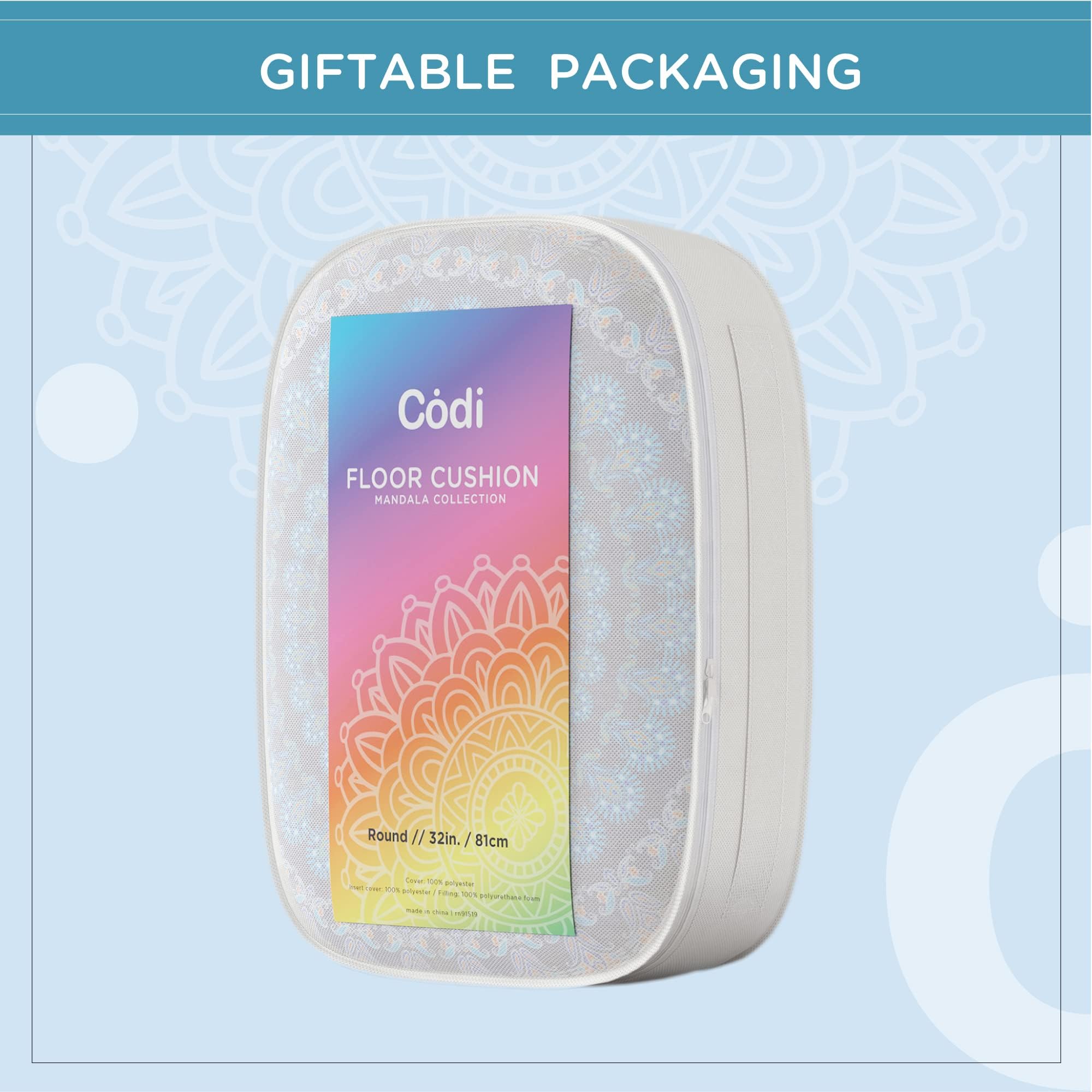 Codi Meditation Floor Pillow, Round Large Pillows Seating for Adults, Bohemian Mandala Circle Cushion for Outdoor Fireplace Yoga Living Room, 32 Inch, Memory Foam Added, Navy