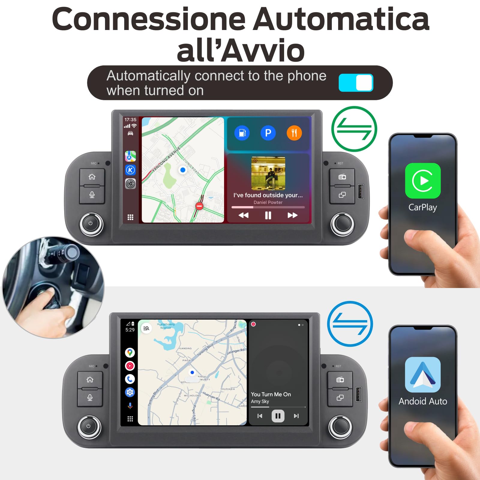 Autoradio Linux Plug & Play con Connettore Originale per Fiat Panda 2013-2025, Wireless CarPlay Android Auto, Bluetooth Vivavoce, RDS, FM/AM, USB