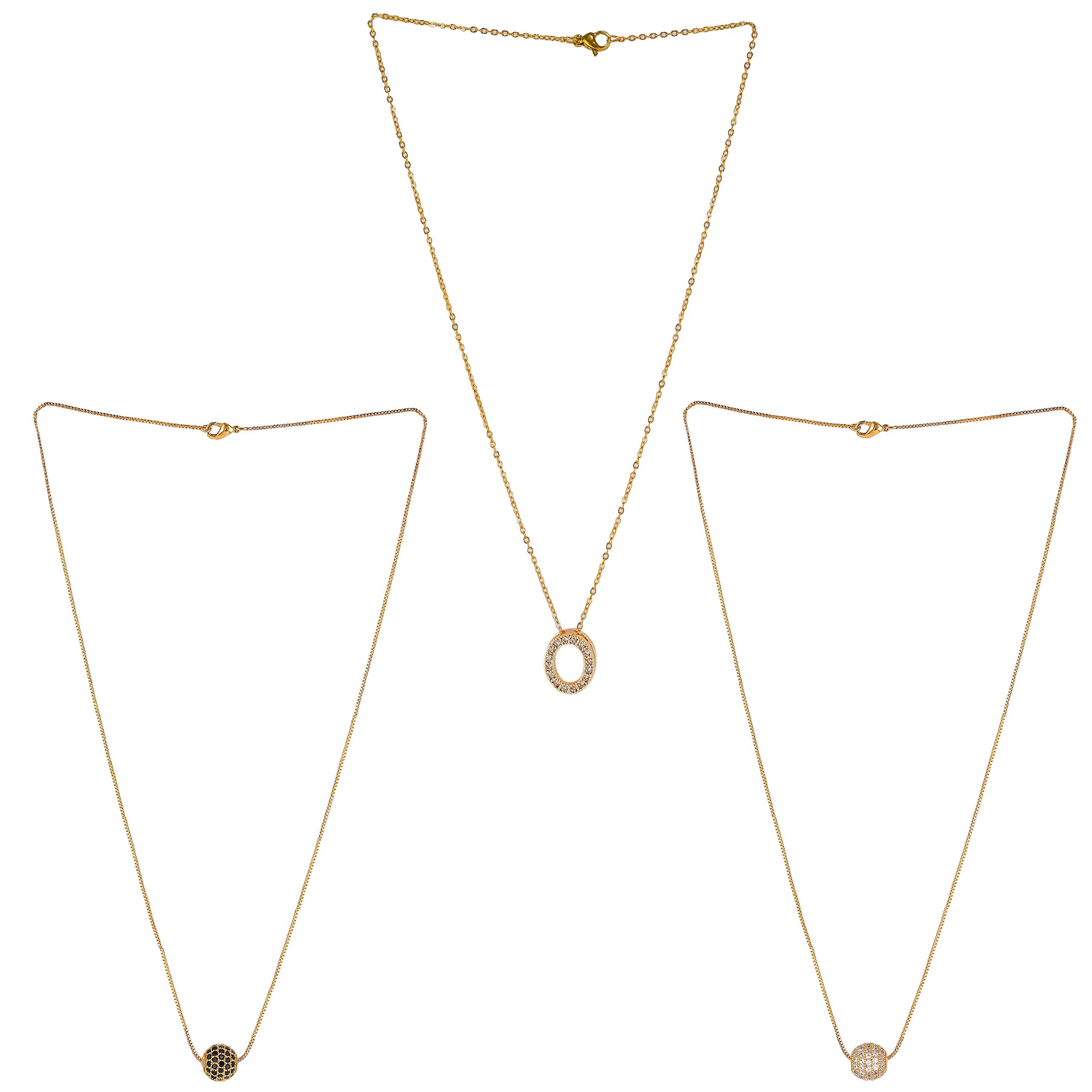 Brado Jewellery Brass, Cubic Zirconia Gold Plated White and Black American Diamond Perpendicularly Shape Pendant with Satari Necklace Golden Chain Pendant for Women - Combo of 3 (B08R1FQB5Y) Amazon Price History, Amazon Price Tracker