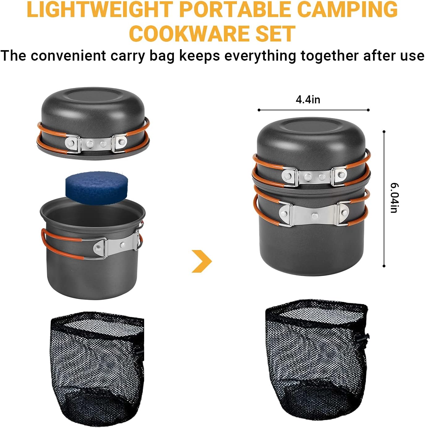 Bulin Camping Cookware Mess Kit, Nonstick Backpacking Cooking Set, Outdoor Cook Gear for Family Hiking, Picnic, Black, 3PC - Image 3