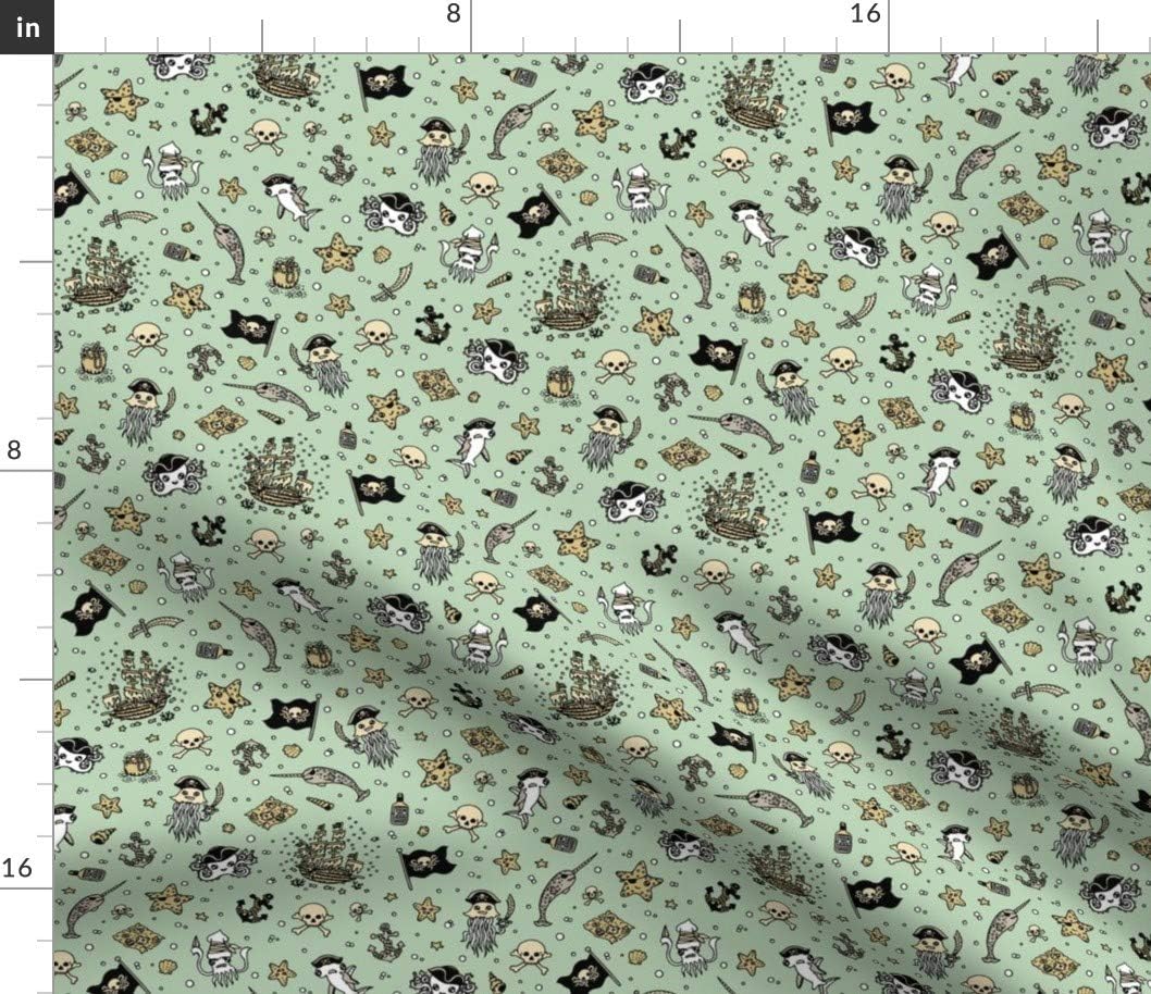 Spoonflower Fabric - Ditsy Pirates Pale Blue Sea Creatures Ocean Octopus Narwhal Shark Printed on Petal Signature Cotton Fabric by The Yard - Sewing Quilting Apparel Crafts Decor