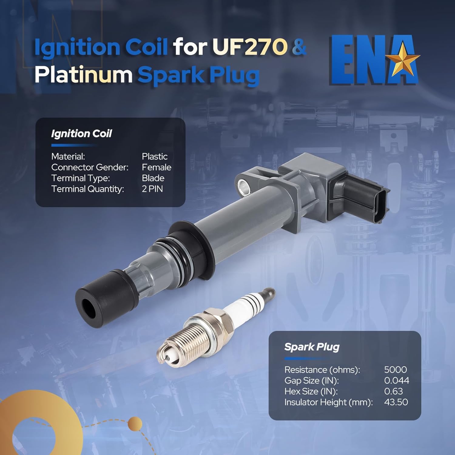 ENA UF270 Ignition Coil Packs 4.7 V8 and Spark Plugs Compatible with 2000 2001 2002 2003 2004 2005 2006 2007 Dodge Durango Ram 1500 Dakota Jeep Grand Cherokee Set of 8
