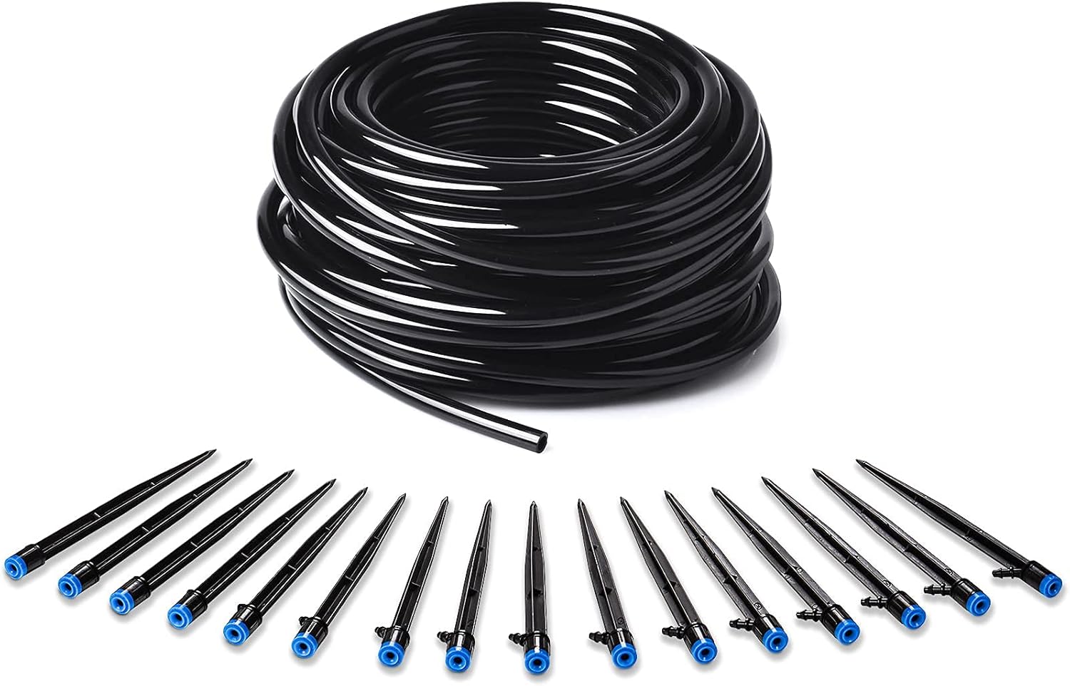 MIXC 50ft 1/4 inch Irrigation Hose and 50PCS Drip Emitters Fan Shape, 50ft Roll Tubing Drip, 360 Degree Sprayer Perfect for Irrigation System Watering Kits for Garden Patio Lawn Flower
