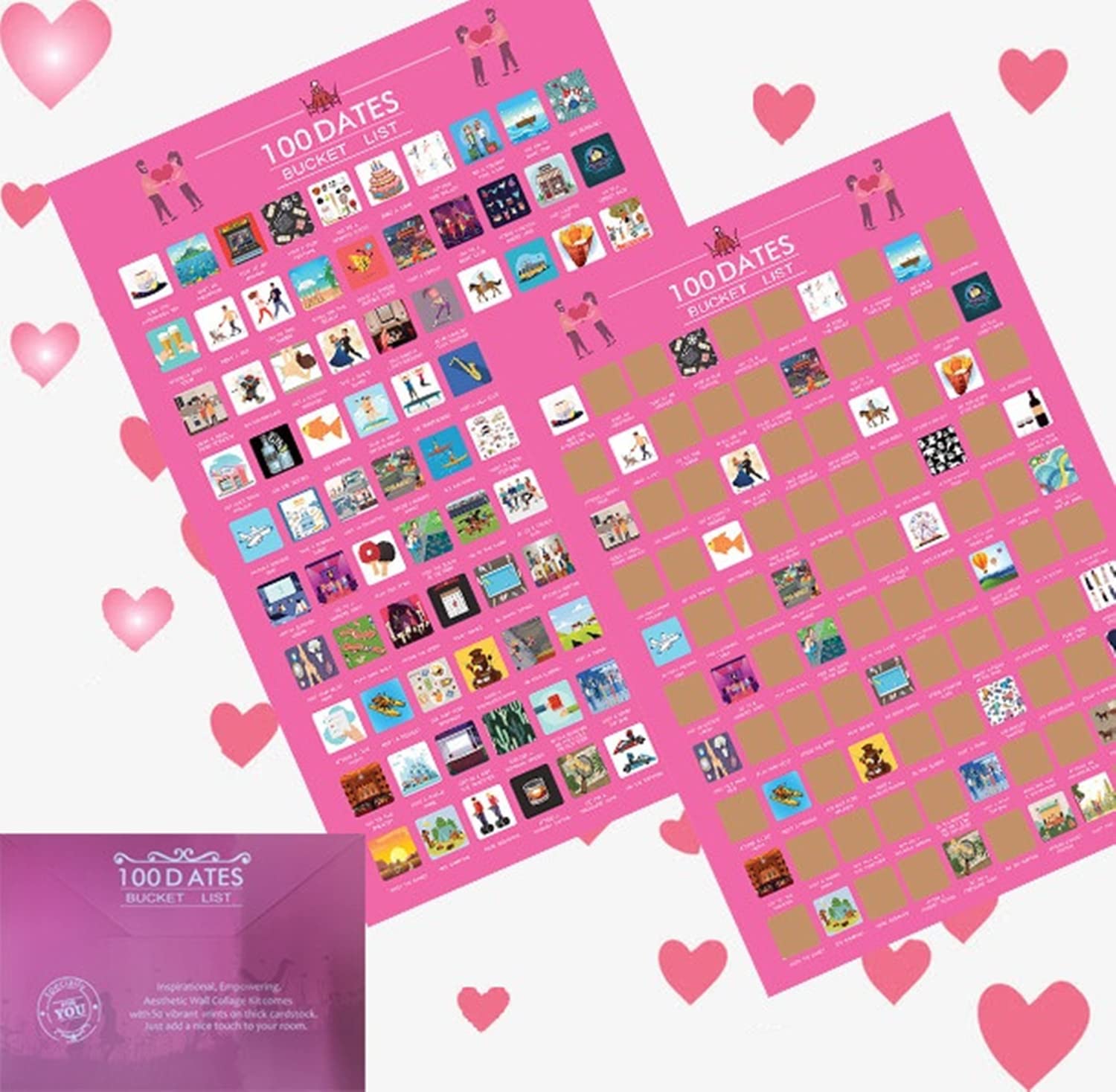 Kurprise 100 Dates Scratch-Off Poster – Romantische Überraschungsideen Für Paare, A2 (41,9x59,4 Cm)