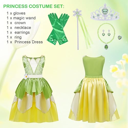 Miniatura 6 de Cotrio Vestido de princesa de hada verde para niñas, fiesta de cumpleaños, disfraz de elfo de Halloween con accesorios