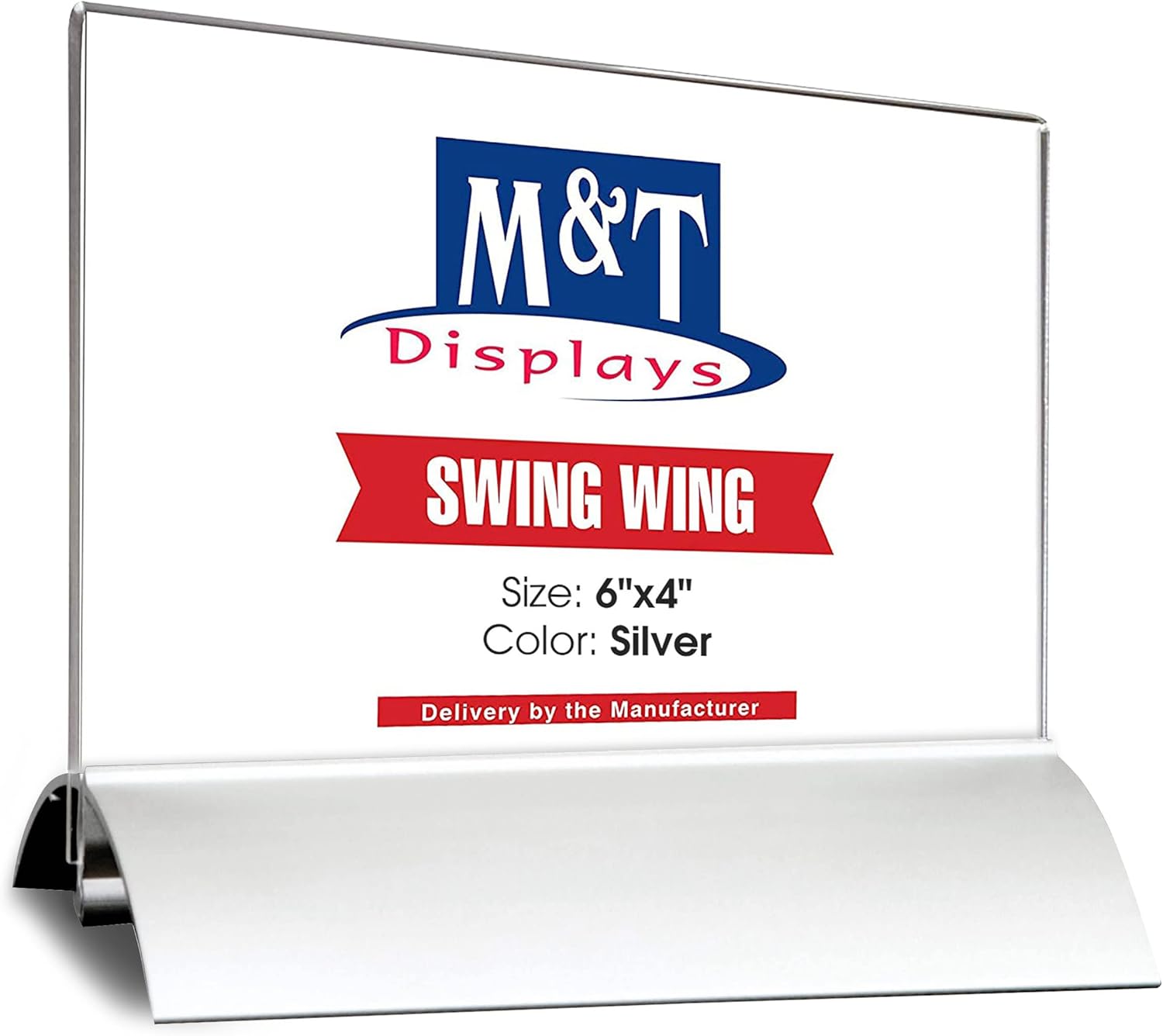 M&T Displays Desktop Swing Wing Advertising, Brochure, Pet, Sign Holder 11 Inches Silver Aluminum For Office Home Classroom Hospital Restaurant Commercial Use