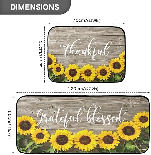 Miniatura 3 de Juego de 2 alfombras y tapetes de cocina con diseño de girasoles, antideslizantes, lavables, juego de 2 para cocina, suelo, hogar, fregadero,