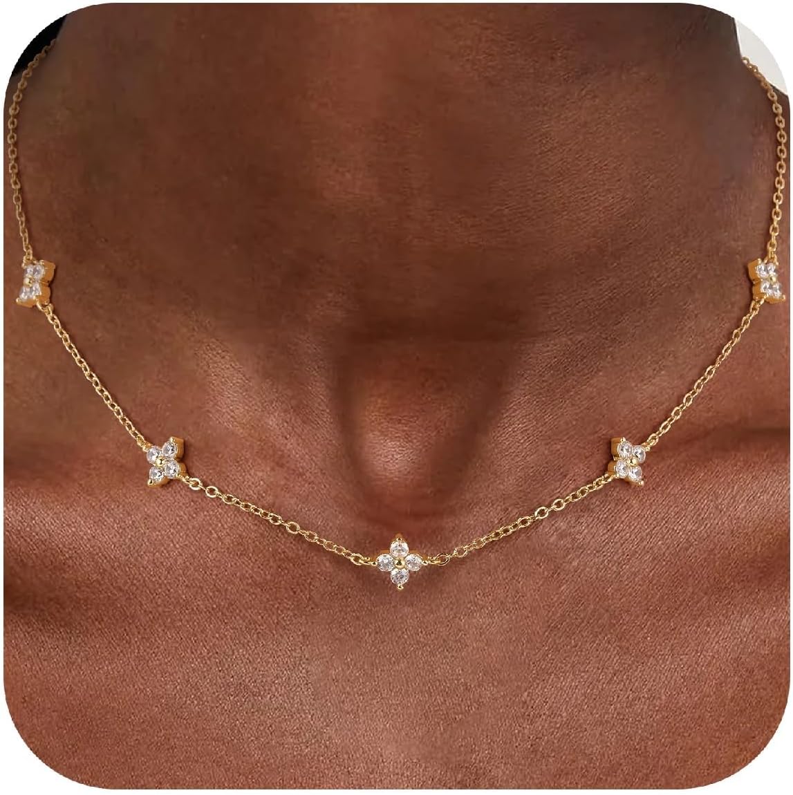Dainty Silver Gold Necklace for Women, 18K Non Tarnish Gold Plated