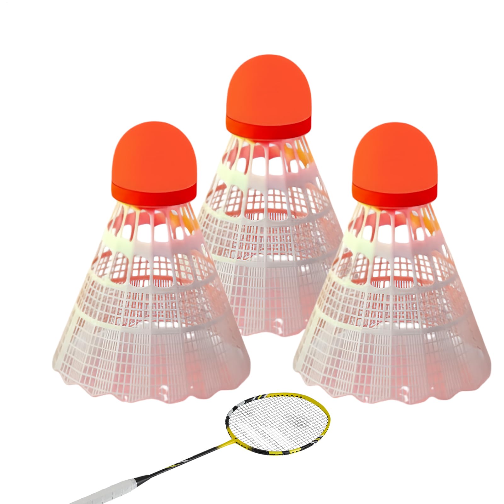Volani da badminton – Set di tre volantini per allenamento notturno antivento, volantini per allenamento con luminosità luminosa, funzione di tracciamento migliorata, ideale per giocare in famiglia in