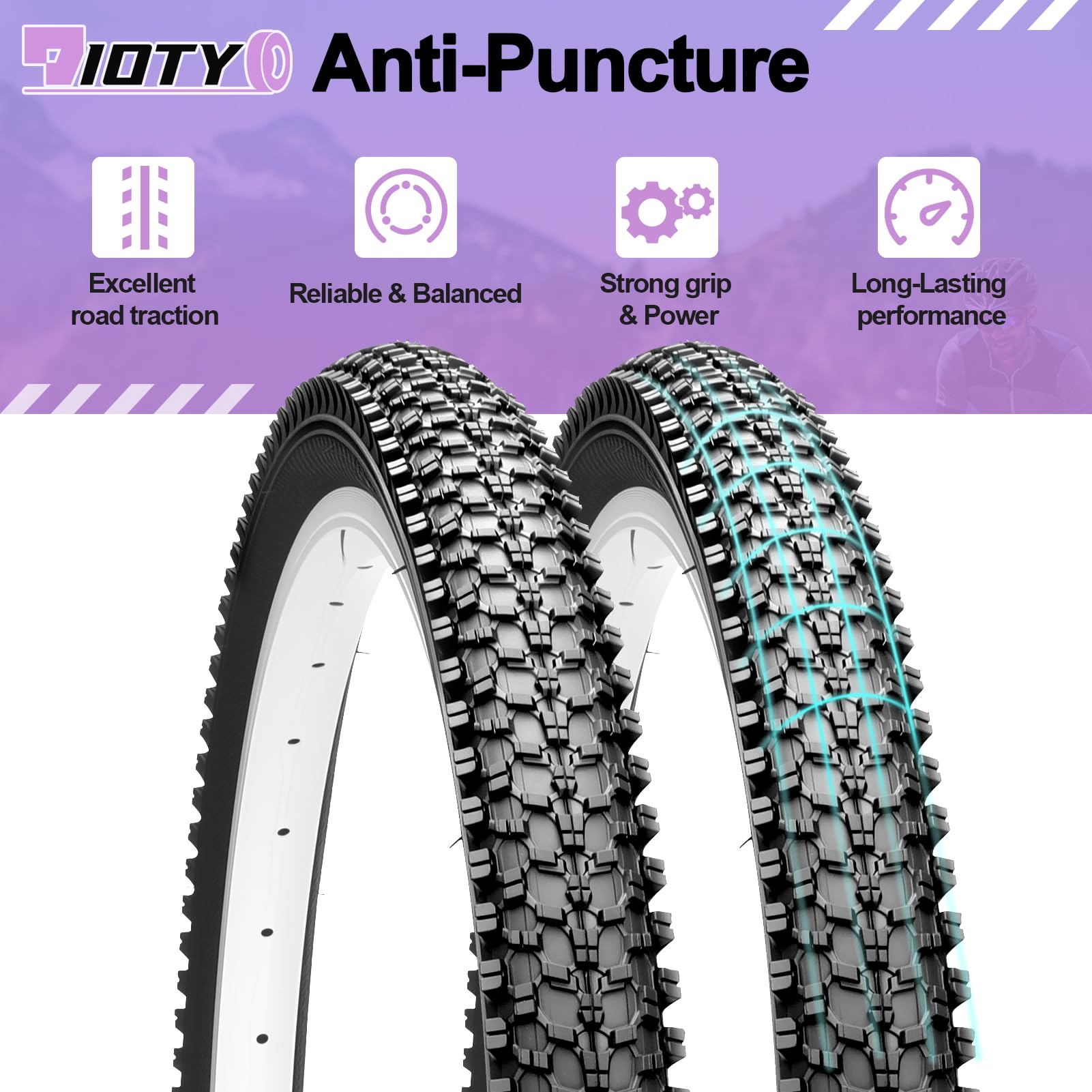 Mountainbike-Reifen-Set, 61 cm (24 Zoll), 24 x 1,95, 54–507, klappbar, Ersatzreifen für Mountainbikes, Geländefahrräder und Fahrradschläuche, Schrader-Ventil, kompatibel mit Reifenhebern