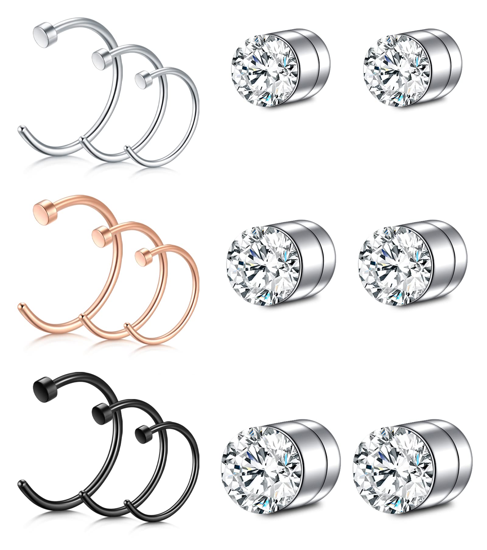 Rajnard Fake Nasenring Fake Nasenpiercing Nasenstecker Chirurgenstahl Fake Helix Tragus Piercing Faux Lip Labret Stud Fake Piercings Kein durchbohrter Schmuck für Frauen Männer