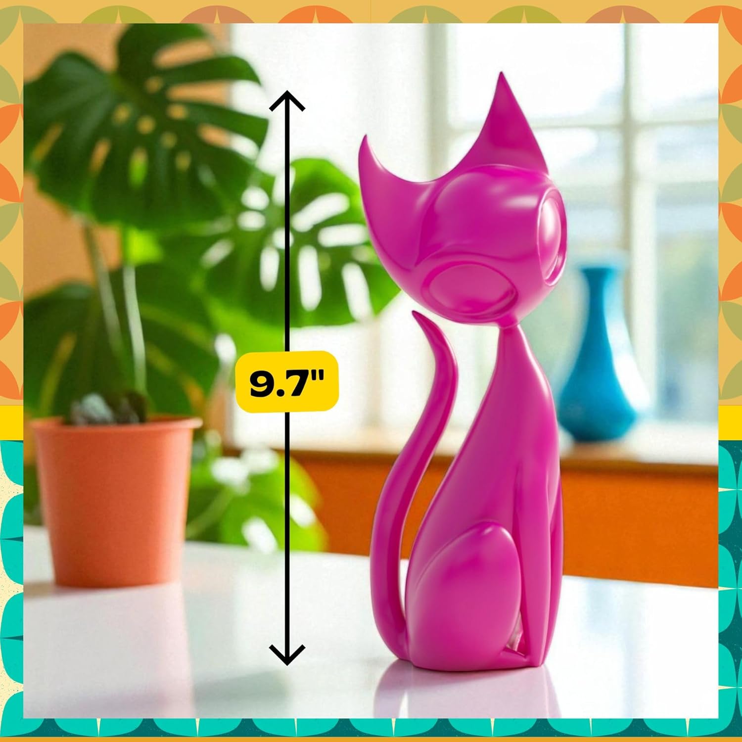 Atomic Cat Sculpture 9.7" Retro Mid-Century Modern Art Decor MCM MidMod Gift Plastic Custom Colors Made in USA Space Age Vintage Inspired (Silver)