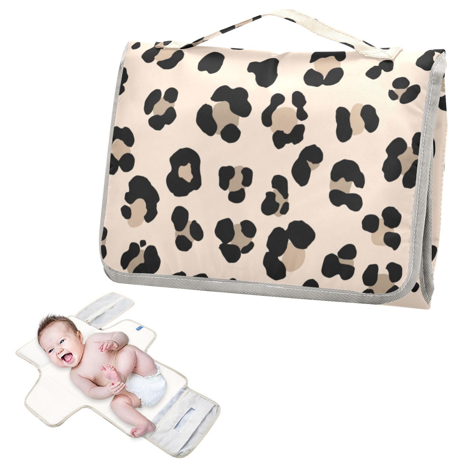 Fasciatoio portatile con stampa leopardata, tappetino fasciatoio portatile per neonati e ragazzi, leggero, impermeabile, kit da viaggio