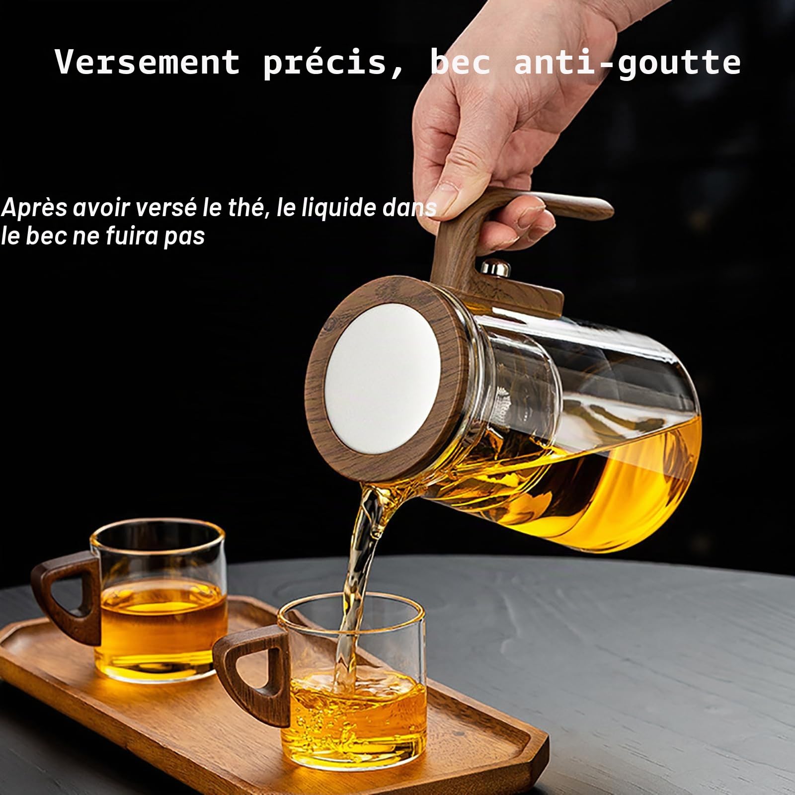Théière Magique en Verre avec Séparation d'eau – 800 ML, Verre Borosilicate/Design Démontable/Facile à Nettoyer, Enchantipot Magic Teapot avec Poignée en Bois pour Maison, Bureau