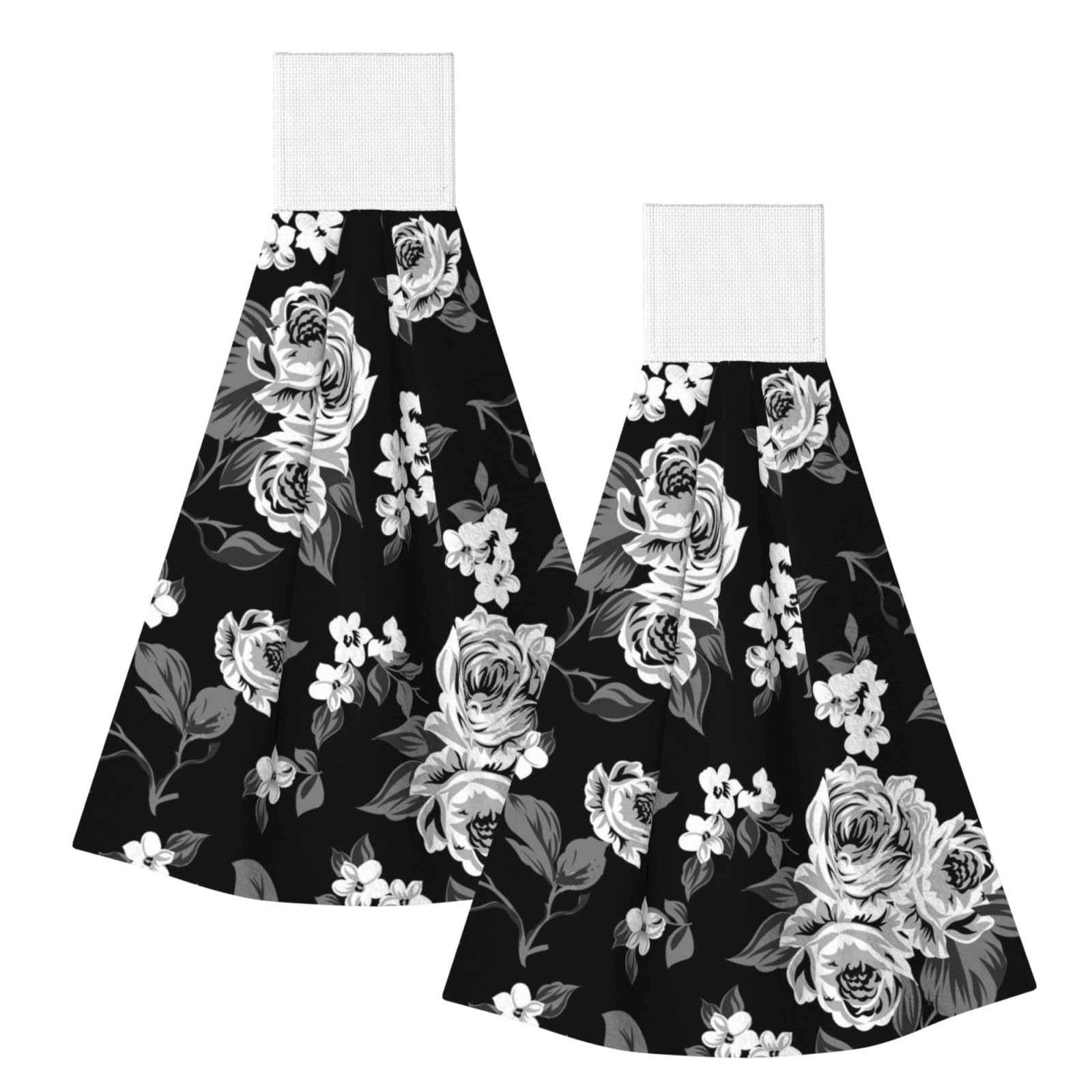 DOPKLNA Vintage White Rose Tulip, 2 Pcs Hanging Coral Fiber Hand Towels for Bathroom, Absorbent Kitchen Towels