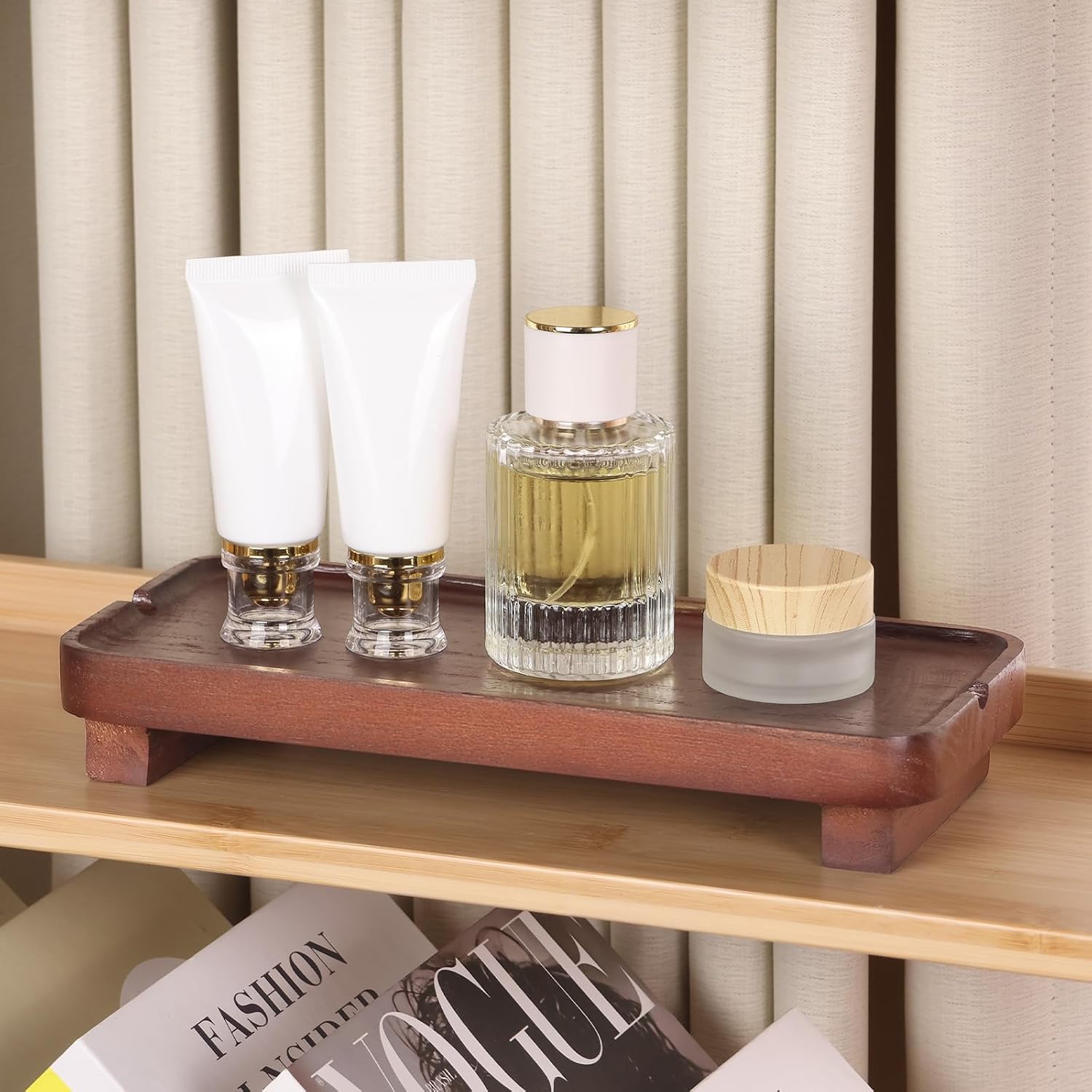 Wood Riser Small Decorative Tray Sink Soap Dish, Vanity Tray Pedestal Stand 10 x 4.5 inches (Dark Brown) image 5