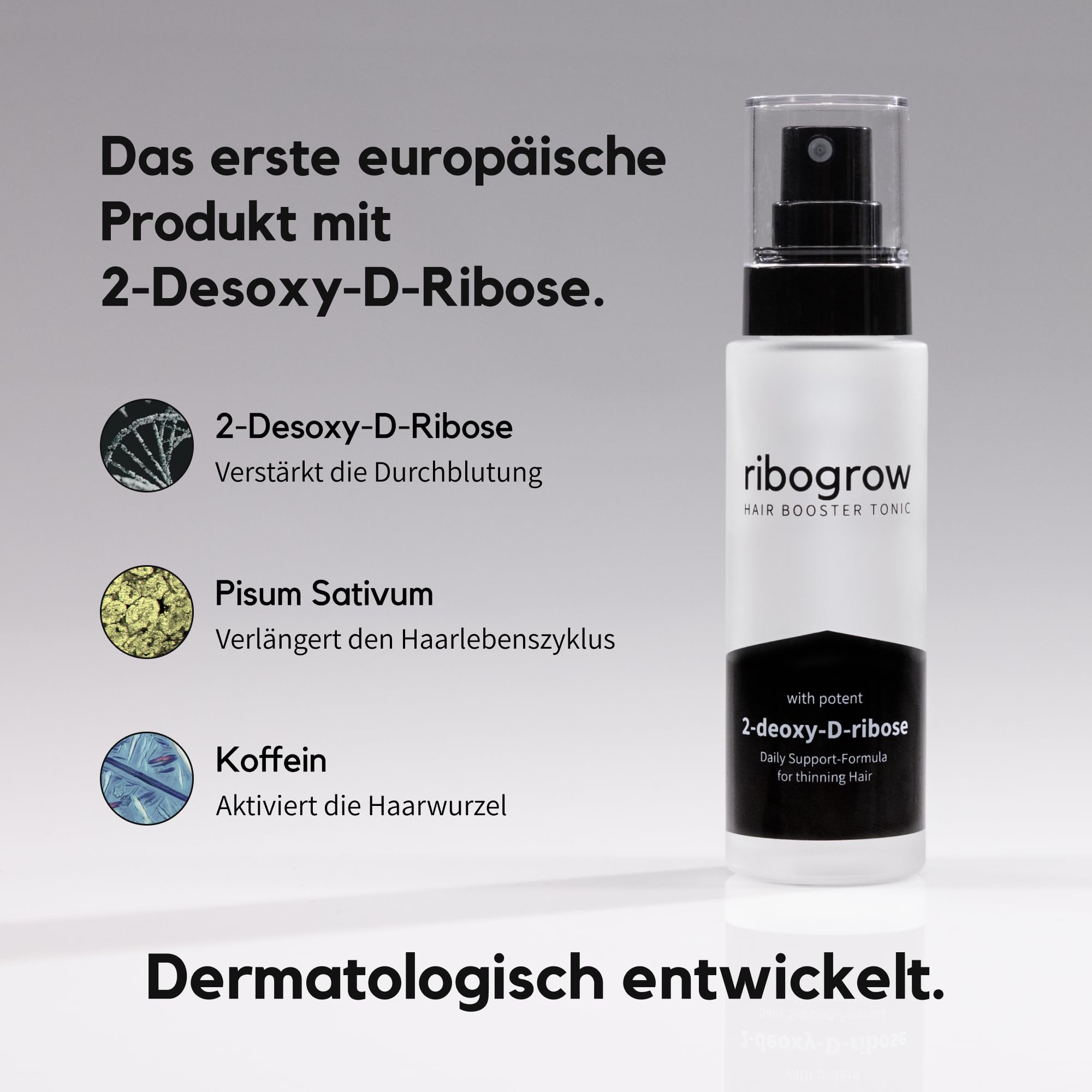 Hair Booster Tonic | Haarwachstum Spray 50ml mit 2-Desoxy-D-Ribose & Koffein | gegen Haarausfall Männer & Frauen | Dermatest Exzellent
