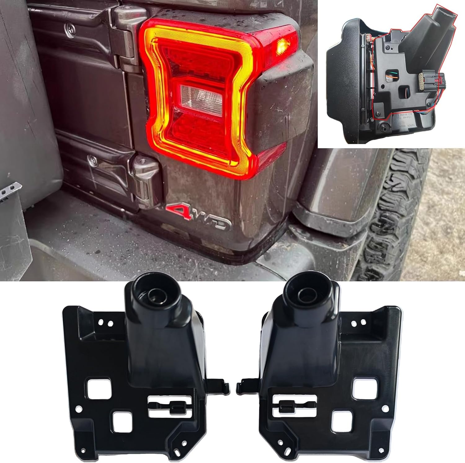 1 Pair of Tail Light Brackets Rear Tail Light mounts Kits Compatible with Jeep Wrangler JL JLU 4XE 2018 2019 2020 2021 2022 2023 2024 2025 2026 Tail lamp Holder Plastic