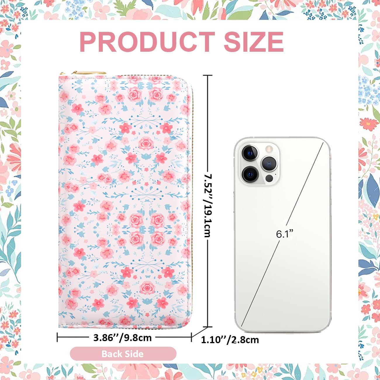 Sunwel Fashion Floral Clutch Wallet for Women Vintage Patchwork Ditsy Flowers Zipper Around Credit Card Wallet (PINK) - Image 3