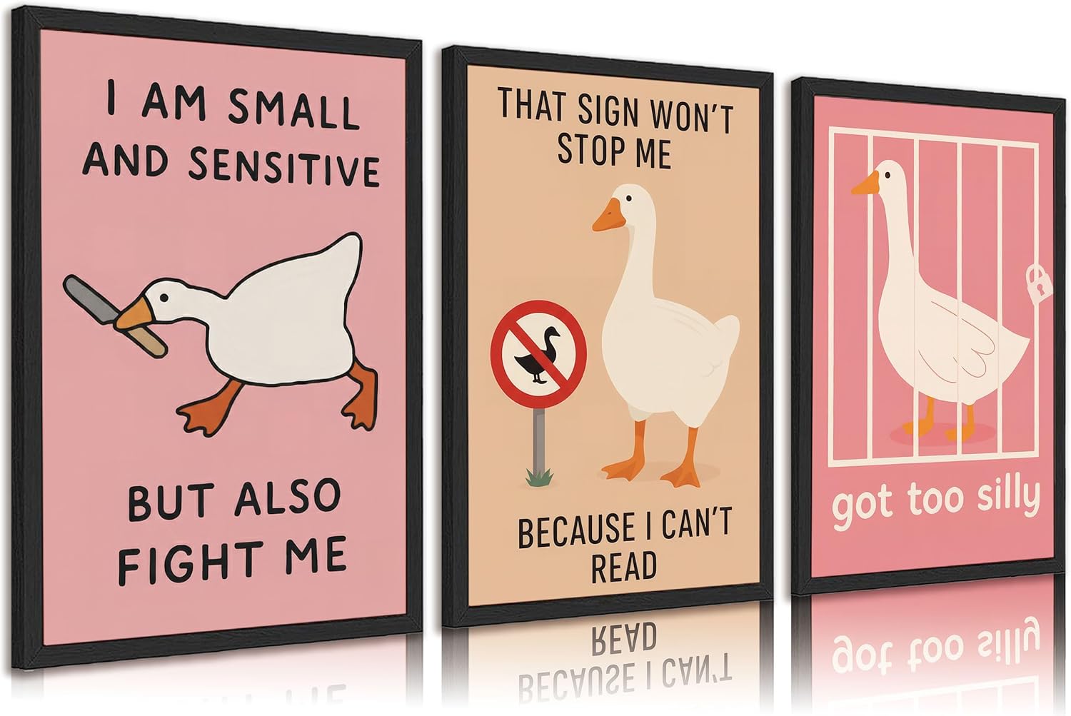 3pcs Funny Goose Canvas Wall Art Playful Cute Silly Goose Posters Prints Humorous Farmhous Animal Wall Decor Pictures for Living Room Bedroom Children'S Room Home Decoration Unframed