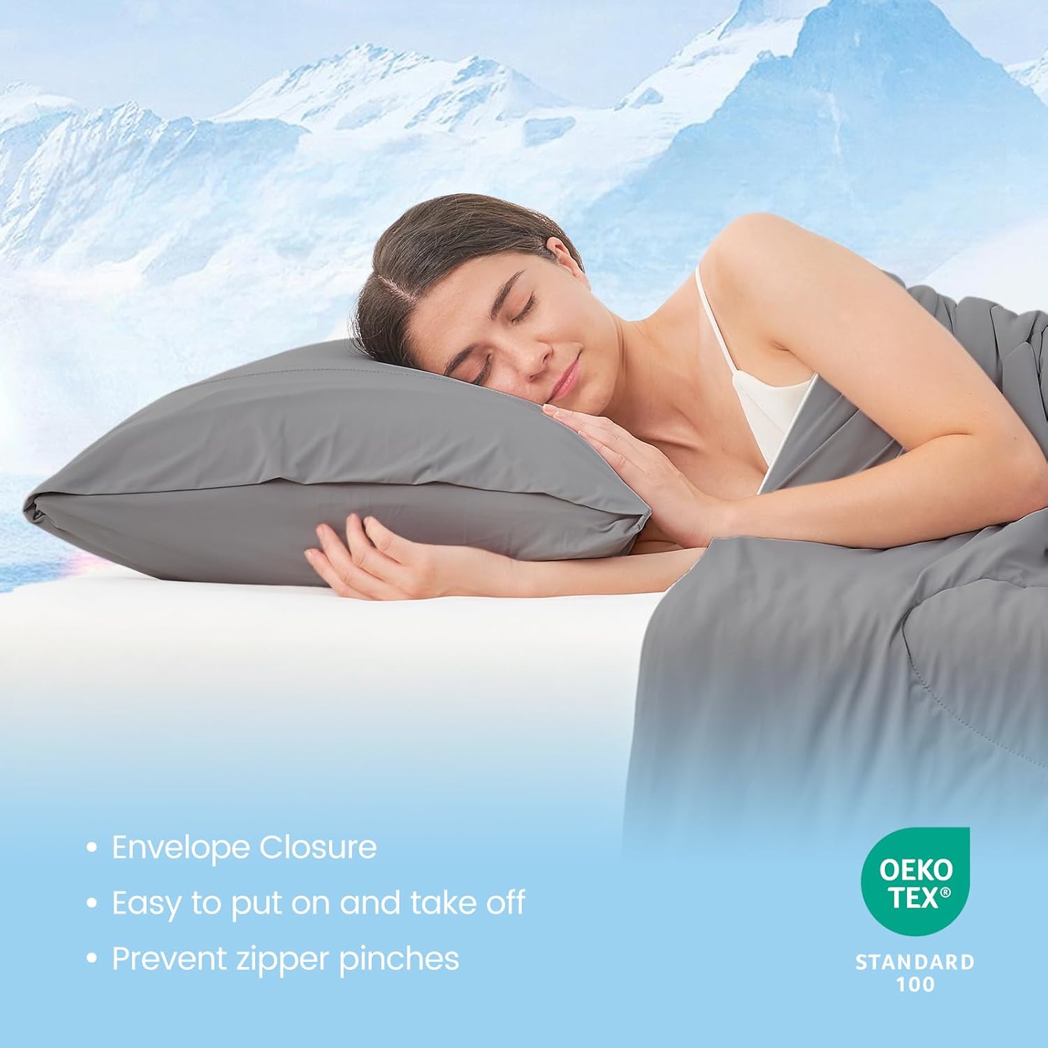 Cozy Bliss Cooling Comforter Dark Grey King Size and Cooling Pillowcases Queen Size Dark Grey