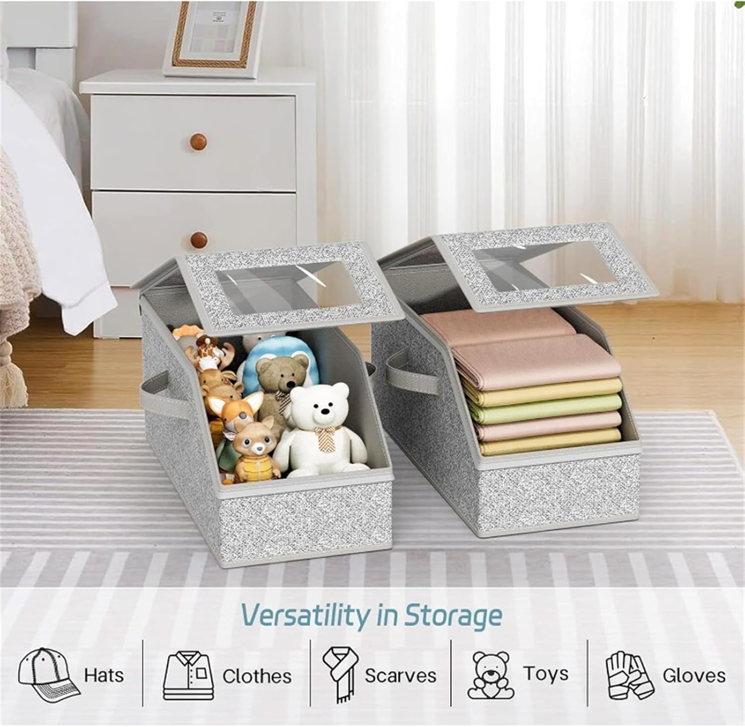 Waregami Stackable Hat Organizer, Stackable Baseball Cap Organizers – Holds 12 Hats per Pack, Foldable, Dustproof, Large-Capacity Baseball Cap Storage Box with Zipper and Window (3pcs)