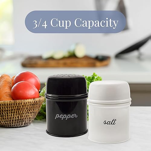 Miniatura 5 de AuldHome Design Juego de salero y pimentero (negro brillanteblanco) juego de coctelera contemporánea y moderna estilo rústico estilo retro esmaltado