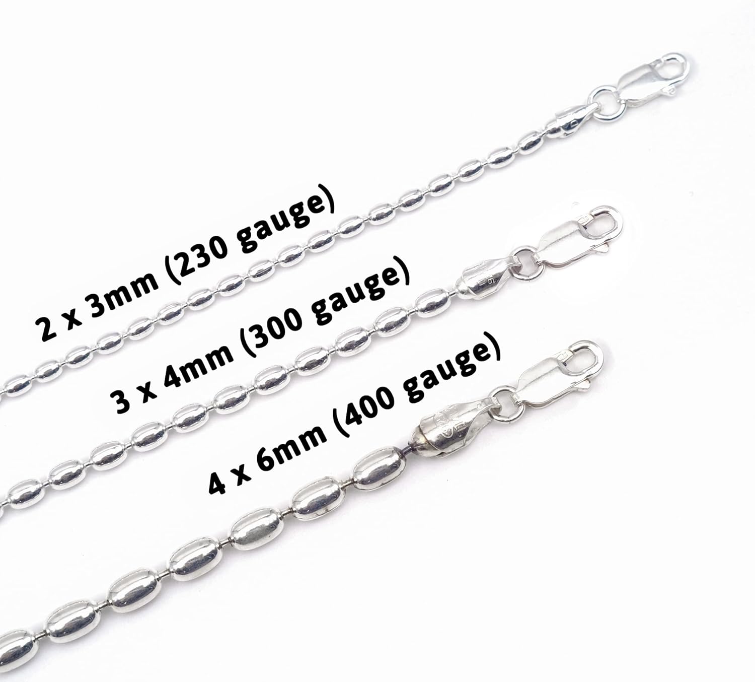 Sterling Silver 9-inch Charleston Rice Bead Link Anklet - Unique Sturdy Ankle Bracelet 2.5-mm Oval Beads