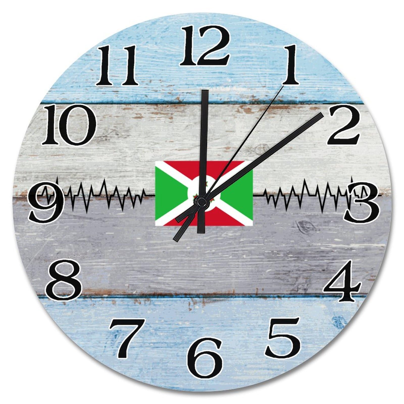 Horloge murale du Burundi de 38 cm style ferme vintage et silencieuse
