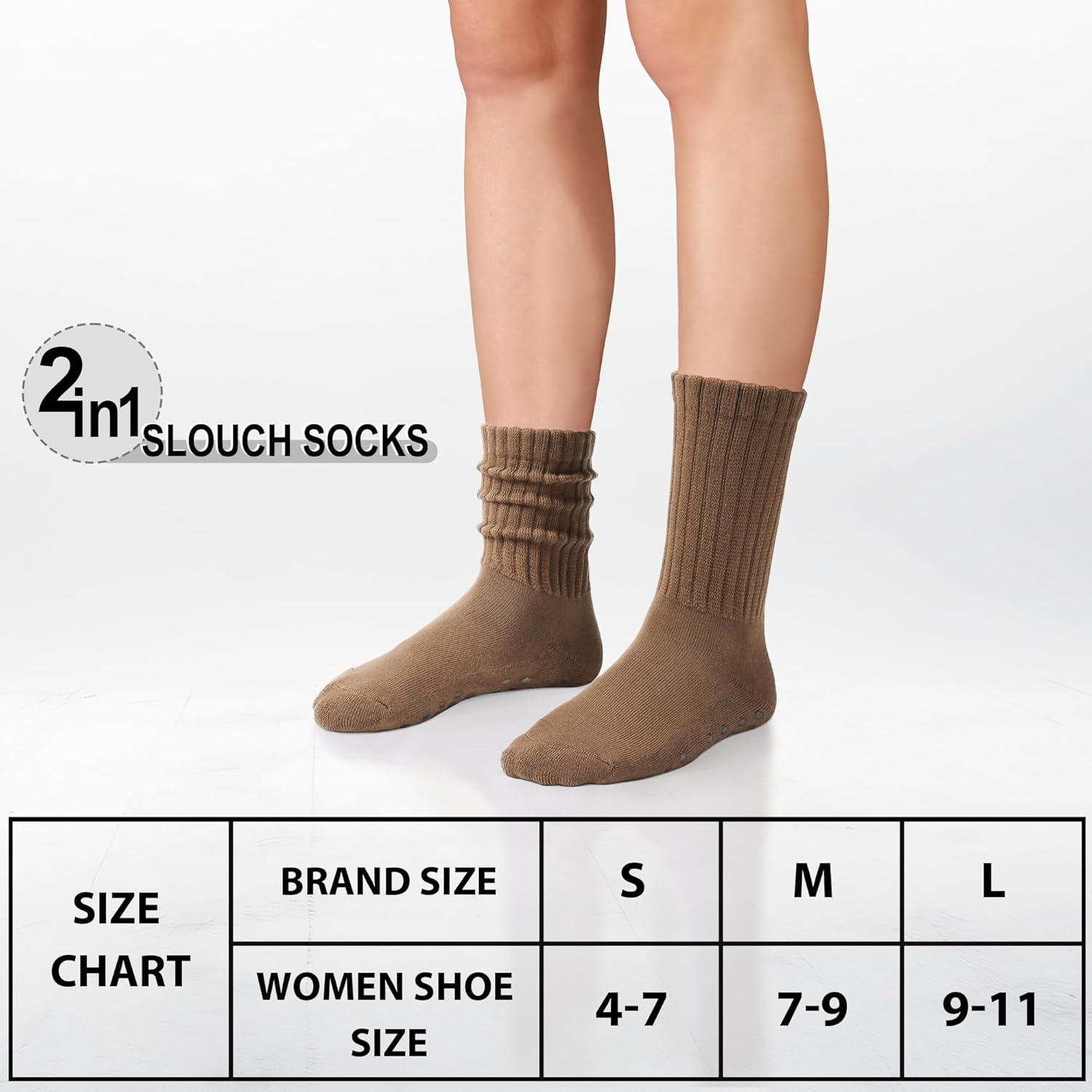 Pilates Socks for Women Mid Calf Slouch Yoga Socks with Non Slip Grippers for Barre Boot Sock 3 Pairs - Image 2