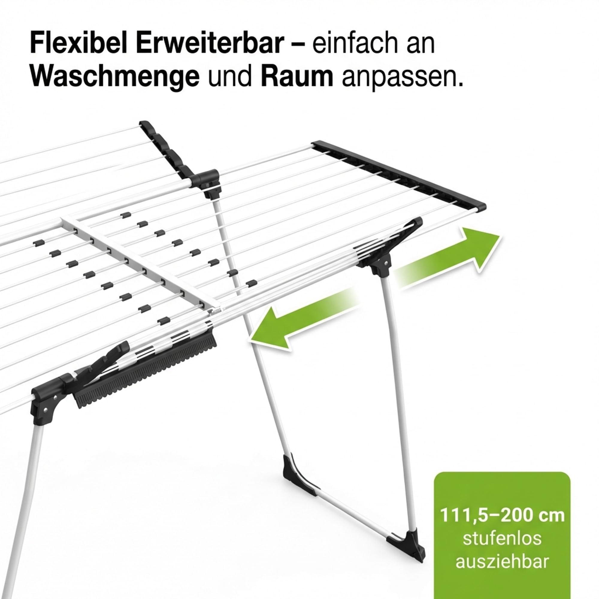 Gardissimo Ausziehbarer Wäscheständer Extend, 21 m Trockenfläche | Ausklappbare Flügel, Extra Dicke Leinen, Integrierte Rollen, Faltbar und Platzsparend