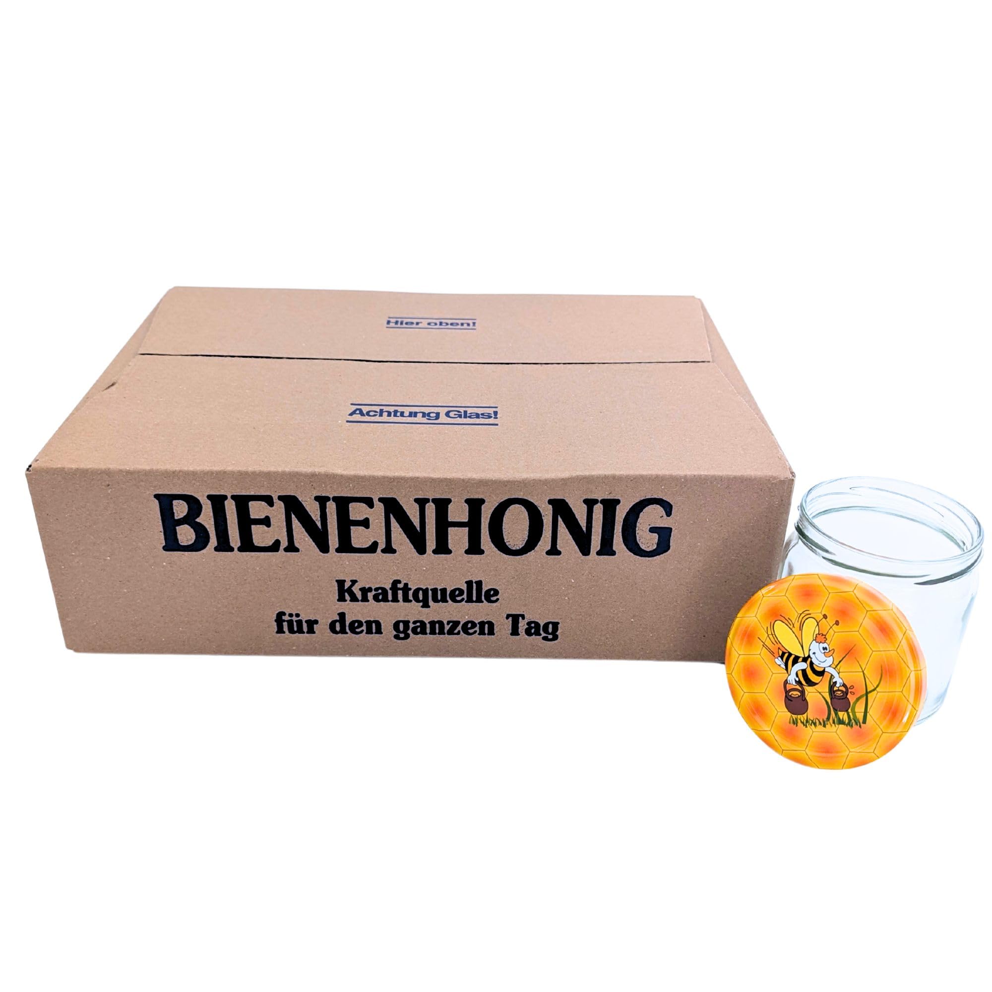 60x Twist Off Honigglas Schraubglas 500g Imkerhonig Rundglas Gläser für Honig Deckel Biene wabe