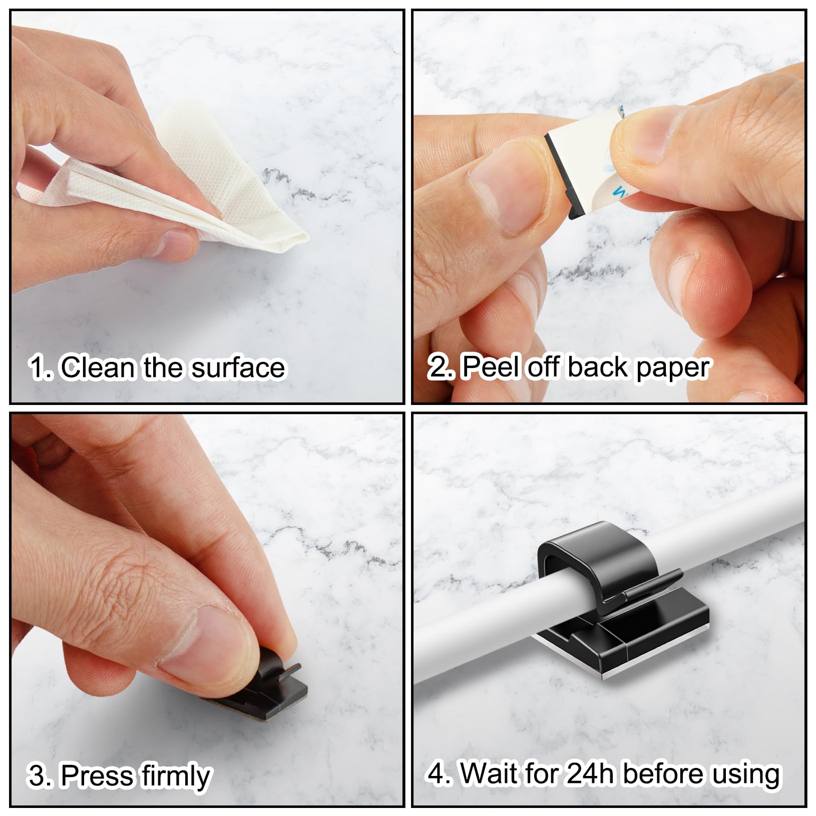 100 Pcs Cable Clips Adhesive Cable Organizer Cord Holder Wire Clip Wire Management Self Adhesive Hooks Wire Holder — view 5