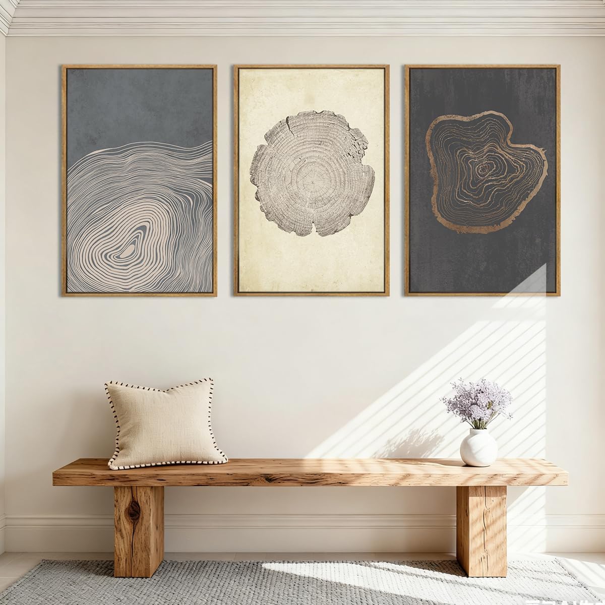 Anyzal Large Neutral Tree Ring Wood Framed Canvas Wall Art image 3