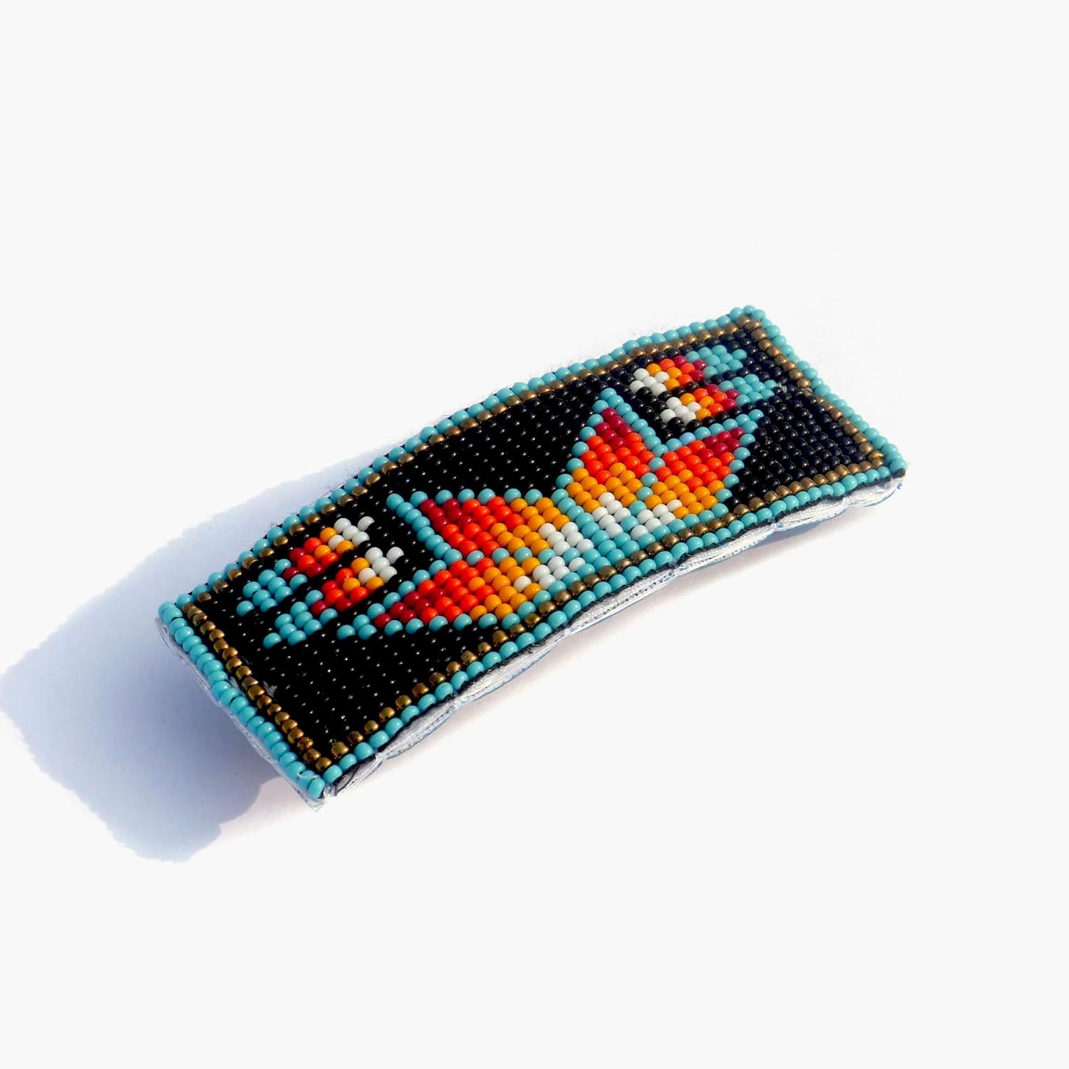 Handmade Beaded French Hair Barrette Inspired By Native American Seed Beads hair Barrette for women, Hair accessory (Black (Star))