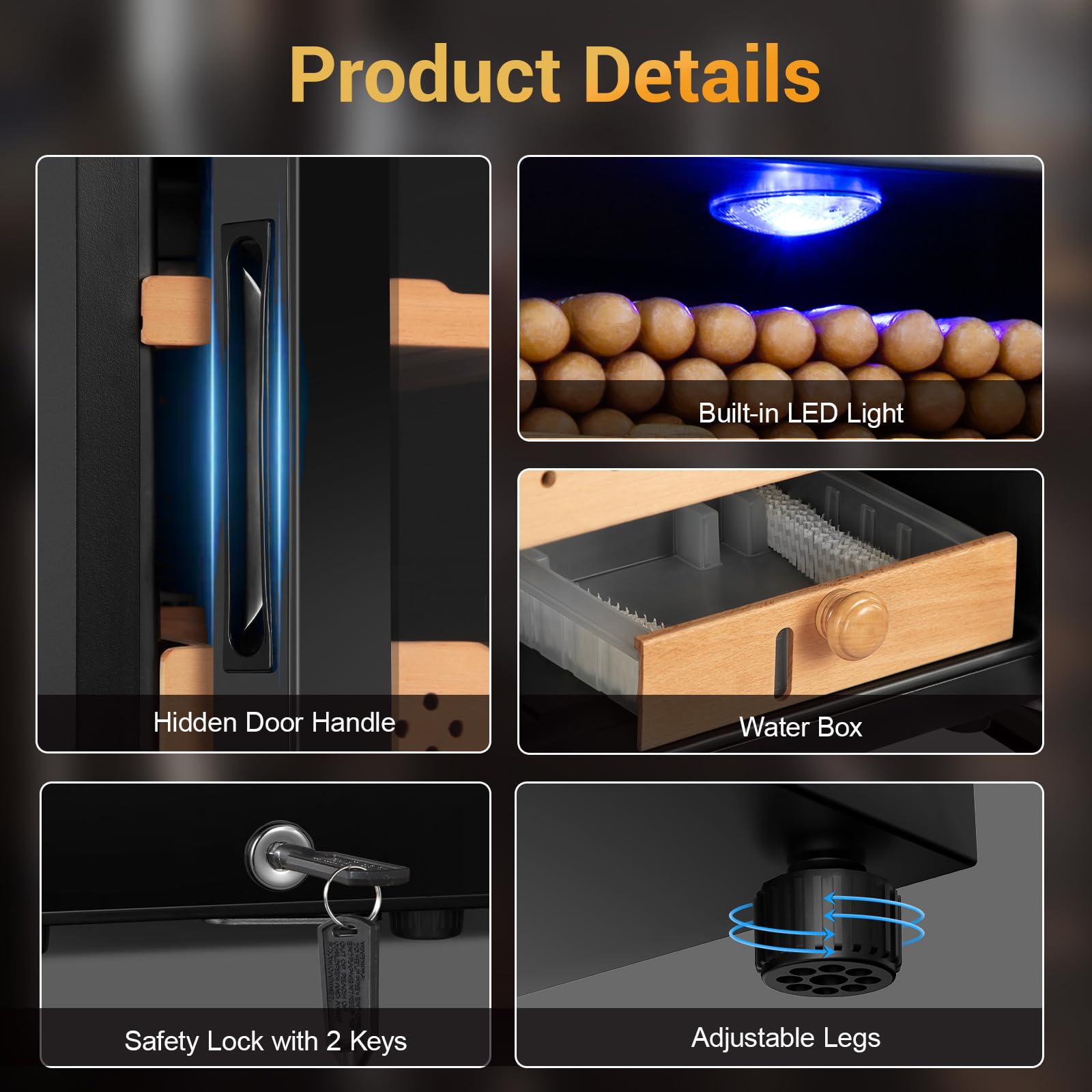 Velieta Cigar Electric Humidor, 35l 250 Counts Large Capacity Thermostatic Electric Cigar Cooler Cabinet With Digital LED Screen, Safety Lock,Smart Humidity & Temp Control, Gifts For Men on Fridge.com - View 5