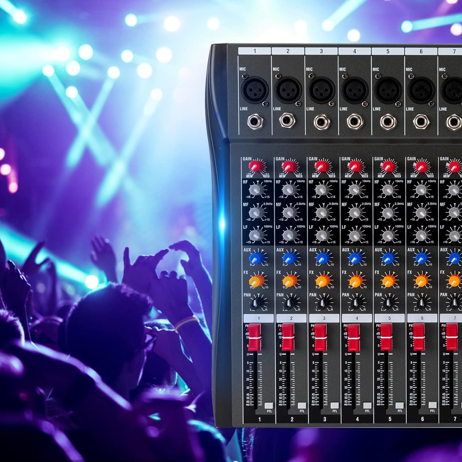 Console audio a 12 canali, amplificatore per studio Mixe Live Mixer Bluetooth USB, per registrazione DJ Stage Karaoke Bar Live Streaming