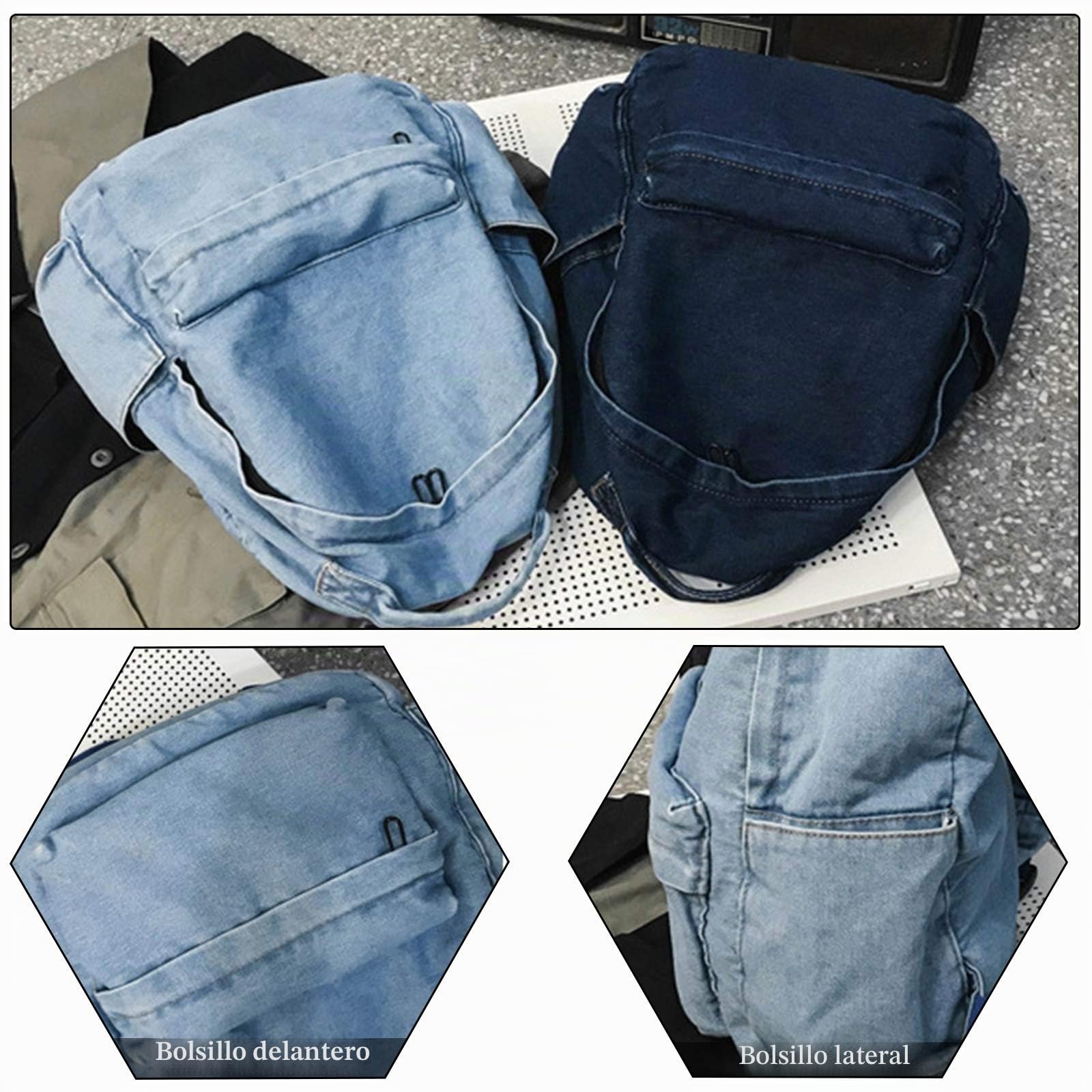 FANDARE Vintage Mochilas Unisexo Bolso de Escolar Adolescente Moda Backpack Niña Niño Mochila Universidad Intemperie Cámping Viajes Mochila Duradero Lona Azul Claro