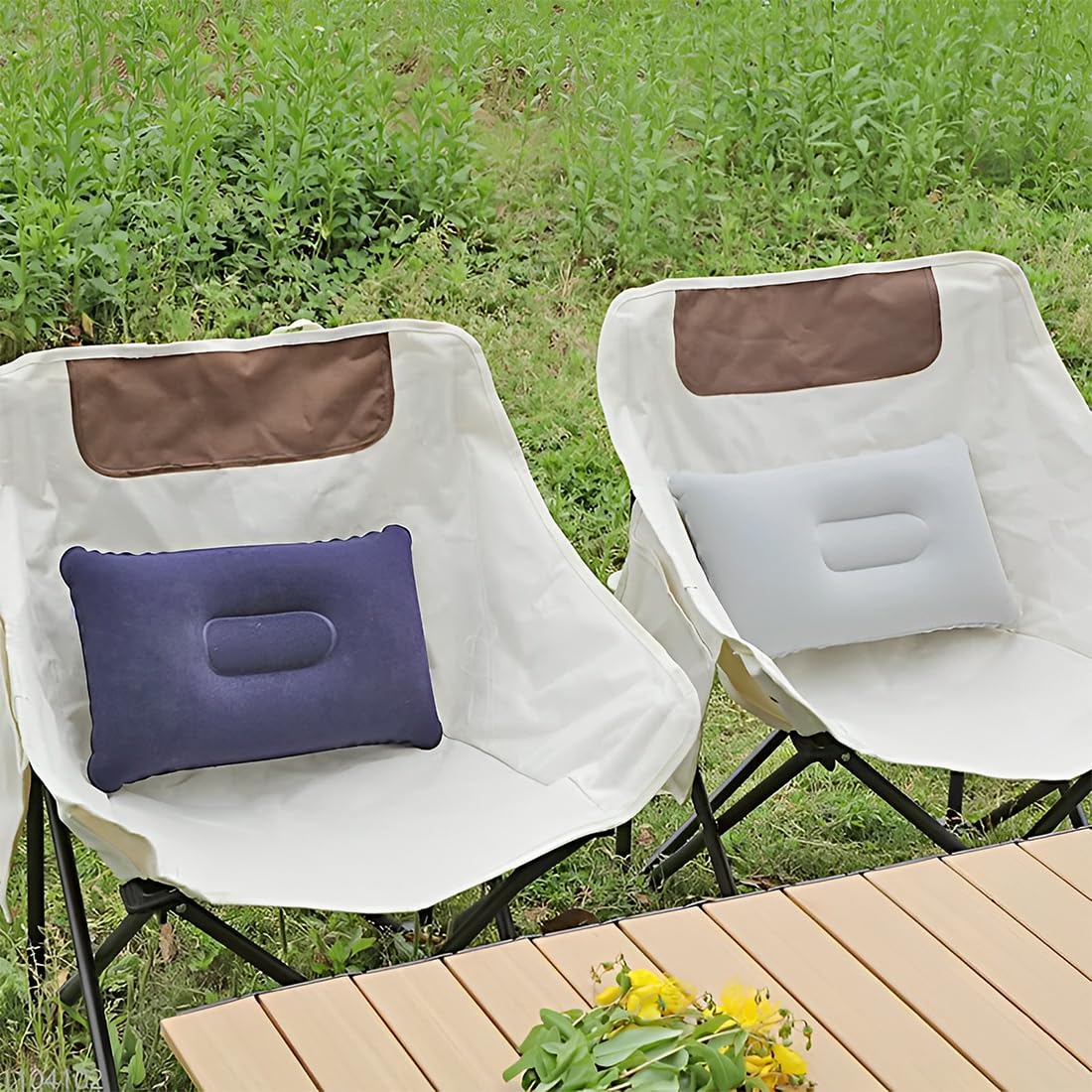Almohadas Hinchables de Viaje Suaves 33x22 cm Plegables para Playa Camping Senderismo (Gris/Azul)