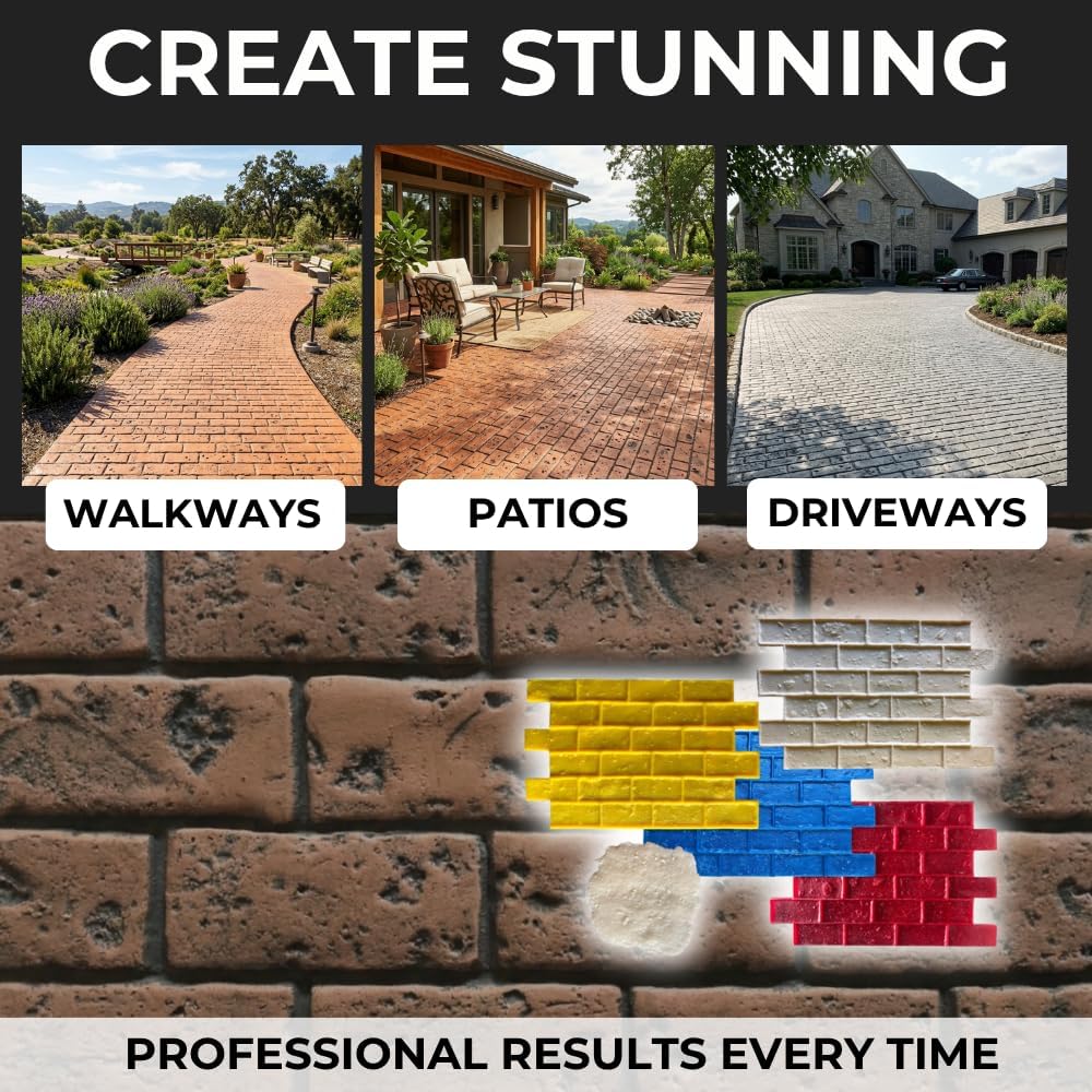 Vintage Brick Concrete Stamps Set of 5 | Made in USA | 37" x 23.75" | Durable Polyurethane Rigid & Flexible Forms for Driveways, Walkways and Patios – SM 4200/S-5