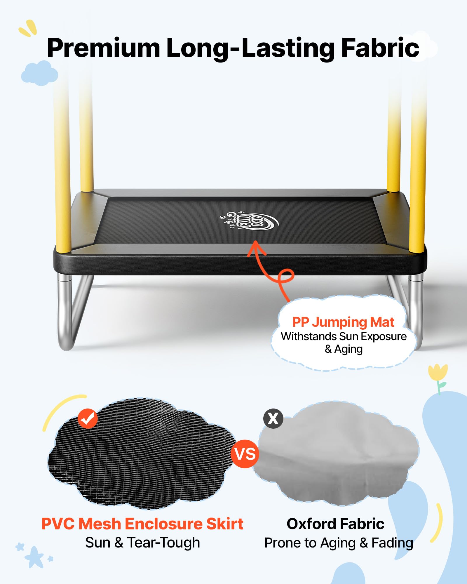 VEVOR Trampolín Infantil Cama Elástica para Niños Rectangular Carga 60 kg, con Red de Seguridad, Toboganes y Aro de Baloncesto, Marco de Tubos Galvanizados, Lona de Salto de PP, Regalo de Cumpleaños