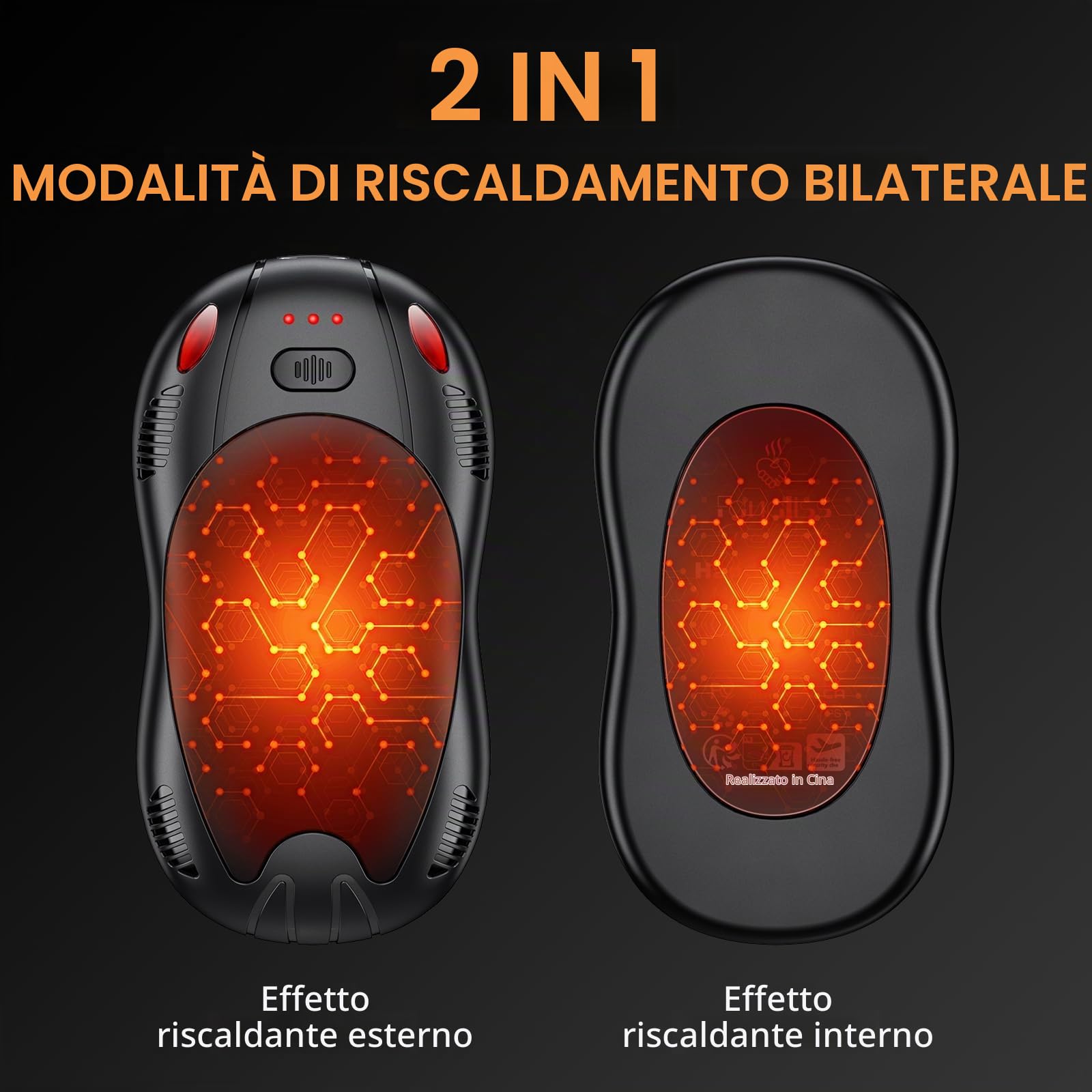 Scaldamani Ricaricabili con 10000mAh, Riscaldamento su due lati, Confezione Magnetica da 2, Scaldamani Tascabile, Riutilizzabile con 3 Livelli di Calore, per Gli Sport da Campeggio all'Aperto