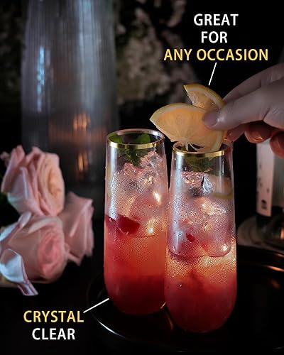 Miniatura 3 de Maaá 24 Paquete de copas de champán de plástico, 9 onzas, desechables, sin tallo, con borde dorado, copas de Mimosa para brindar, copas de cóctel de