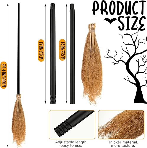 Miniatura 2 de Jetec Juego de sombrero de escoba de bruja, sombrero negro con escoba realista para fiesta de Halloween, cosplay, accesorios de disfraz de mago