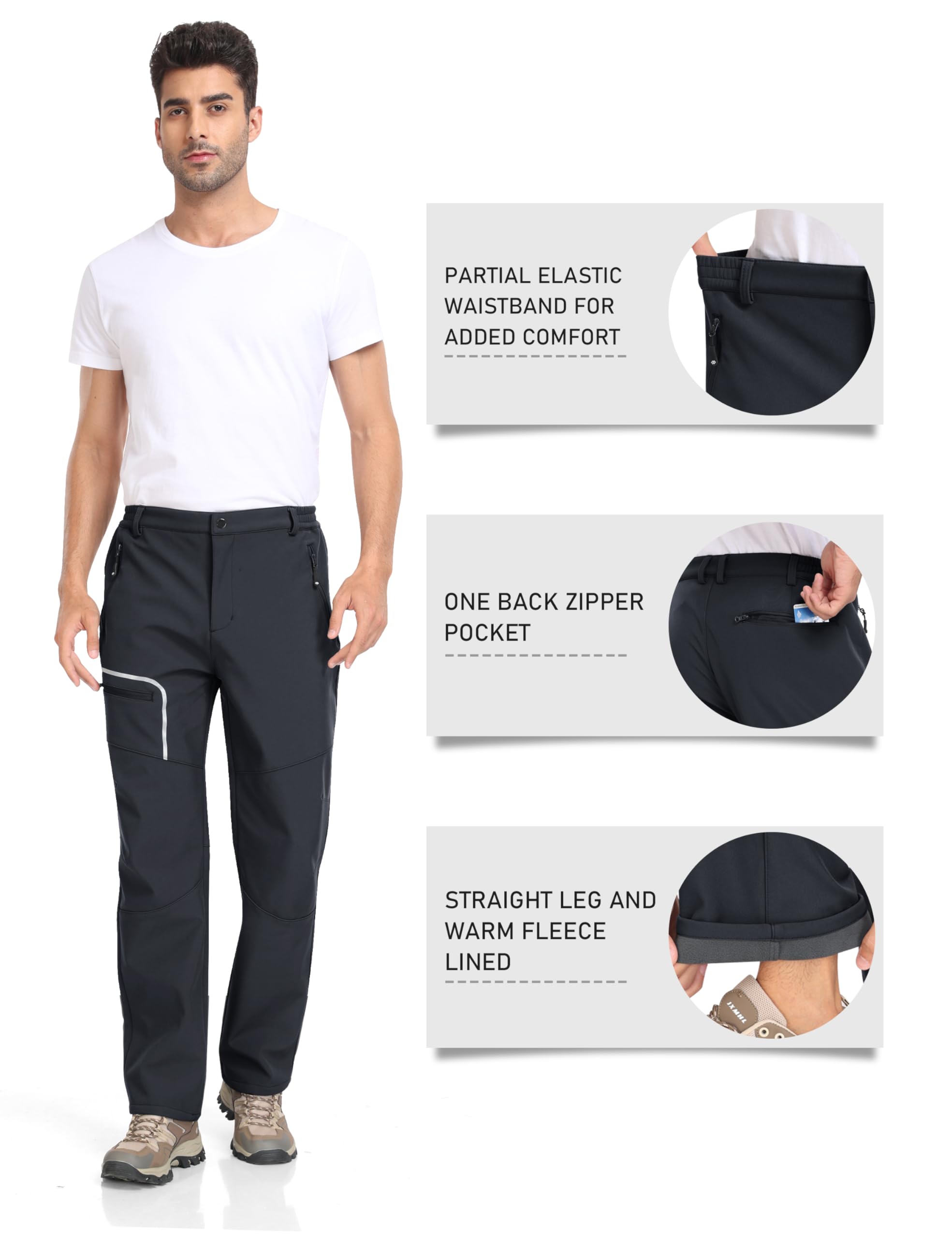 MoFiz Herren Wanderhose Warm Gefüttert Outdoorhose Wasserdicht Skihose Softshellhose Winddicht Arbeitshose für Winter