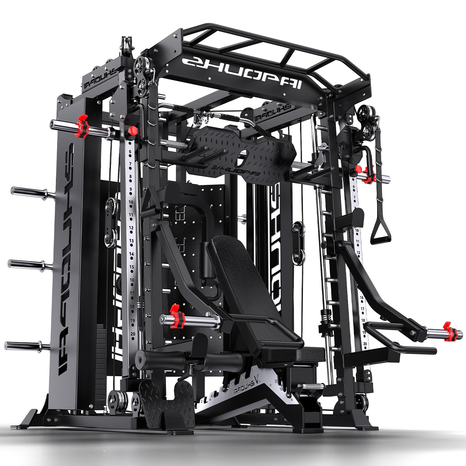 XGSW Smith Machine with Weight Stack, Multi-Function Squat Rack Power Cage with Cable Crossover System, for Home Gym