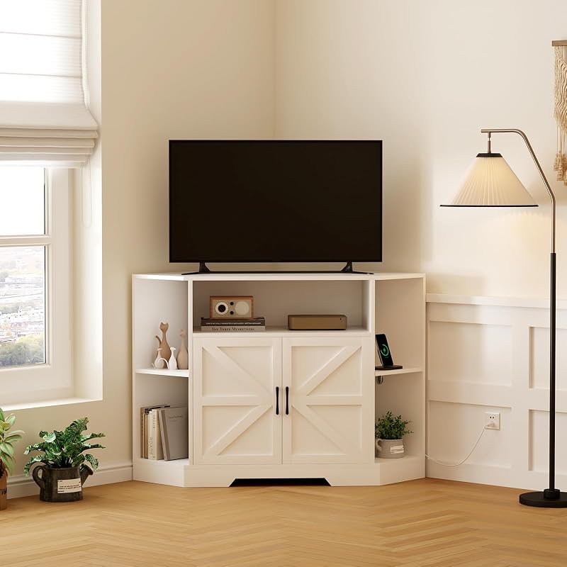 Garvee Corner TV Stand for TVs Up to 55 Inch with Power Outlet & Barn Doors image 6