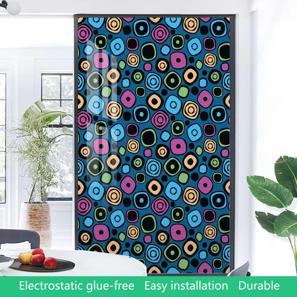 Multicolor Static Cling Non-Adhesive Glass Film Geometric Colorful Fashionable Art Privacy Window Film Removable Static Cling Window Film Stickers Abstract 35.4Wx59L-inch