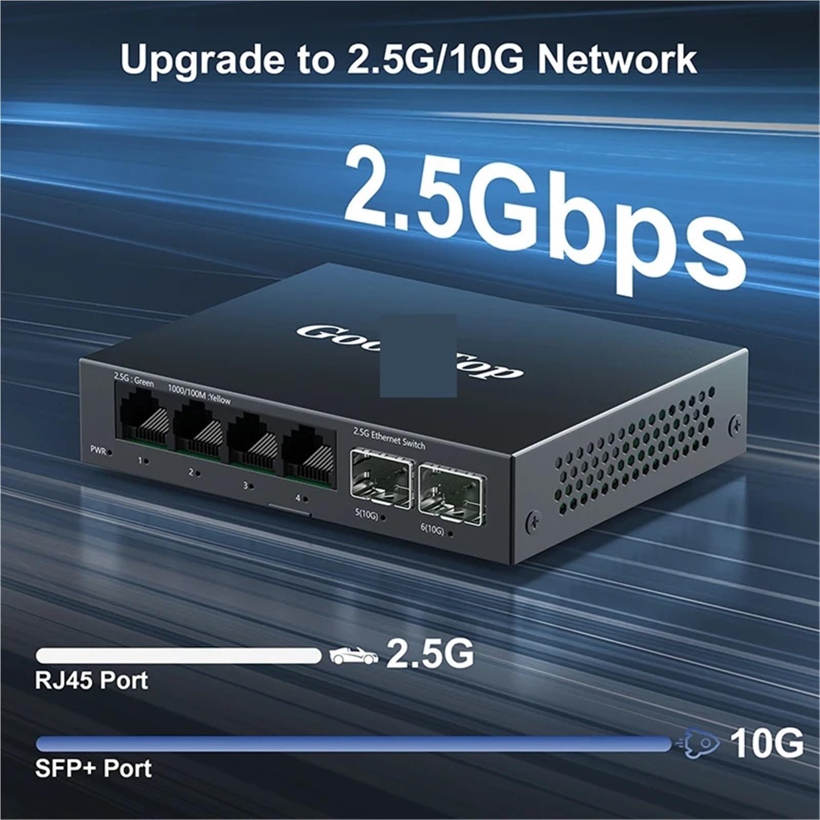 Commutateur 2,5 GbE 4 ports 2,5 G RJ45 avec 2 ports 10 G SFP+ sans ventilateur Plug and Play non géré Commutateur réseau de bureau mural (adaptateur britannique)